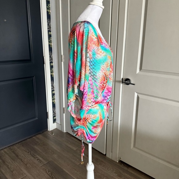 Luli Fama Cabana V-Neck Beach Dress in Multicolor Animal Print Size XS - Picture 3 of 7